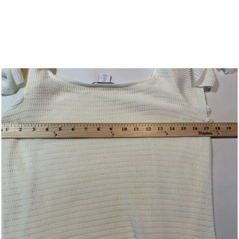 House of Harlow 1960 Cream Knit Ruffle Flutter Sleeve Knee Length Midi Dress L - Picture 13 of 16